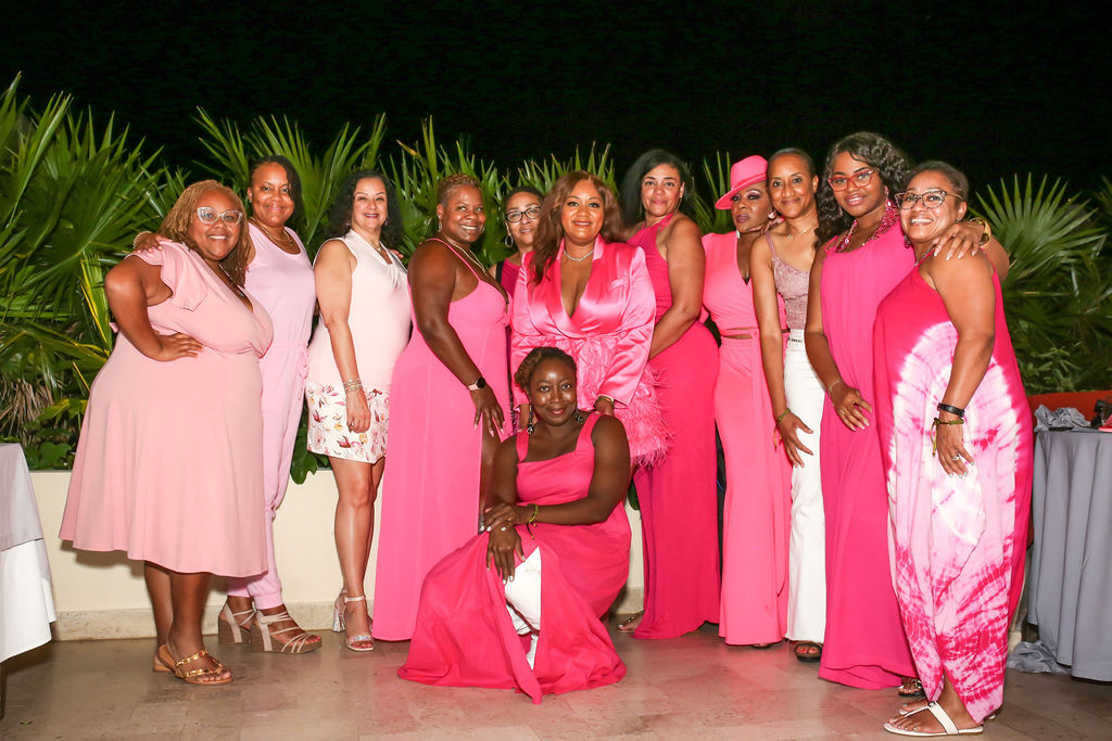 Retreat group celebrating in pink